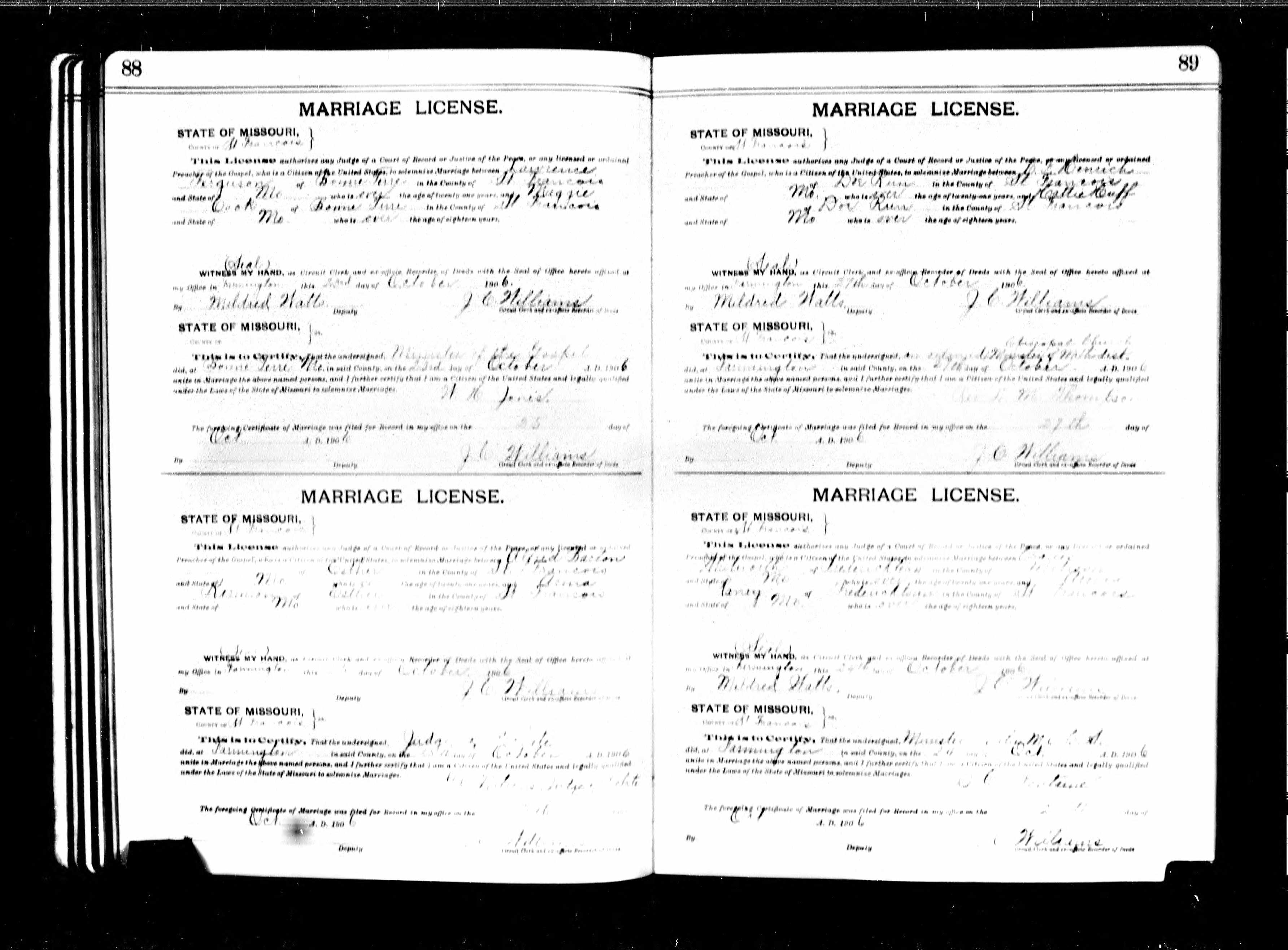Missouri Marriage Record, Lawrence Ferguson and Maggie Cook