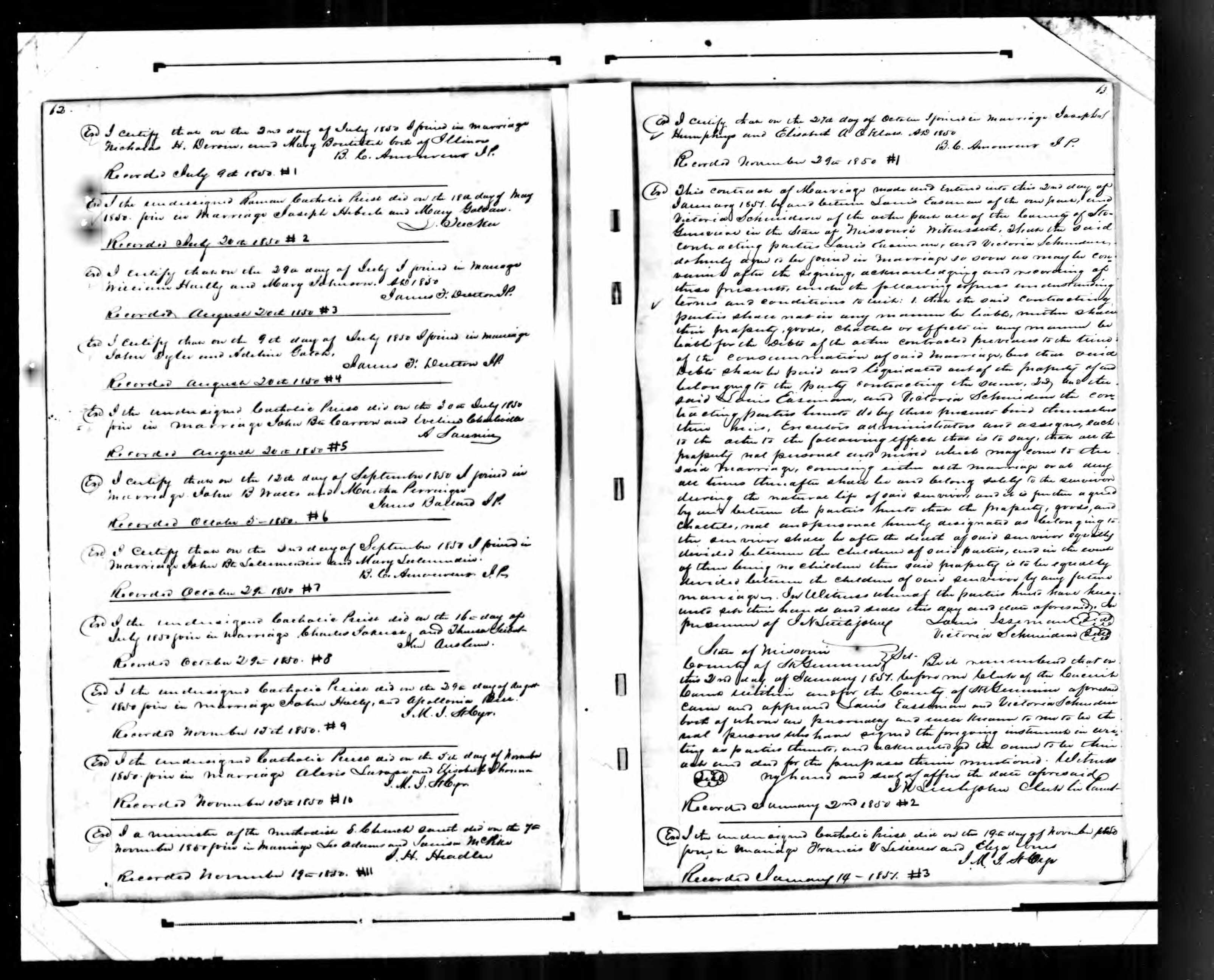 Missouri Marriage Record, John B. Watts and Martha Perringer